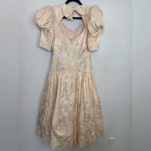 Romantic champagne vintage dress puffy sleeves lace cottagecore tulle - Picture 7 of 16